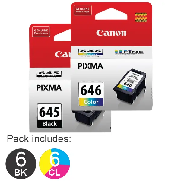 12 Pack – Canon 6 x PG645 & 6 x CL646 Ink Cartridges