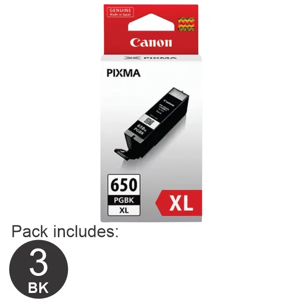 3 x Canon PG650XL High Yield Black Ink Cartridge PGI650XLBK