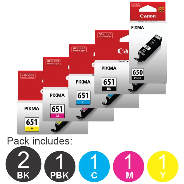 6 Pack – Canon PGI650 & CLI651 (2BK,1PBK,1C,1M,1Y) Ink Cartridges