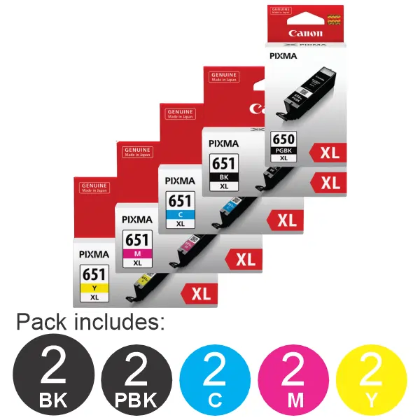 10 Pack – Canon PGI650XL & CLI651XL (2BK,2PBK,2C,2M,2Y) High Yield Ink Cartridges