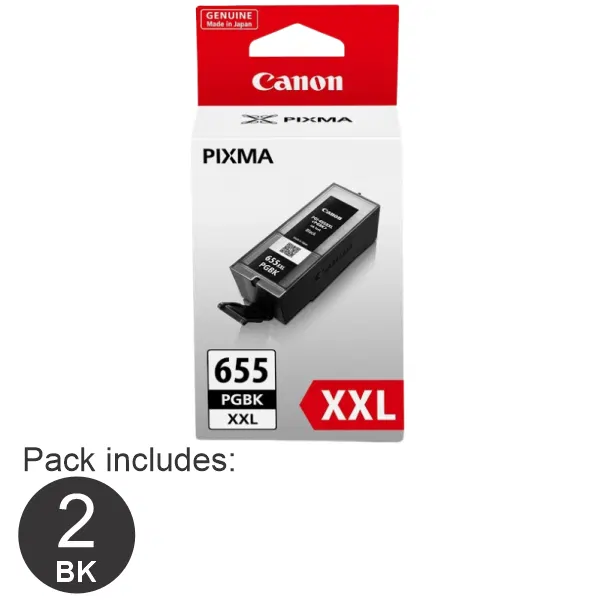 2 x Canon PGI655XXLBK Extra High Yield Black Ink Cartridge PGI655XXLBK