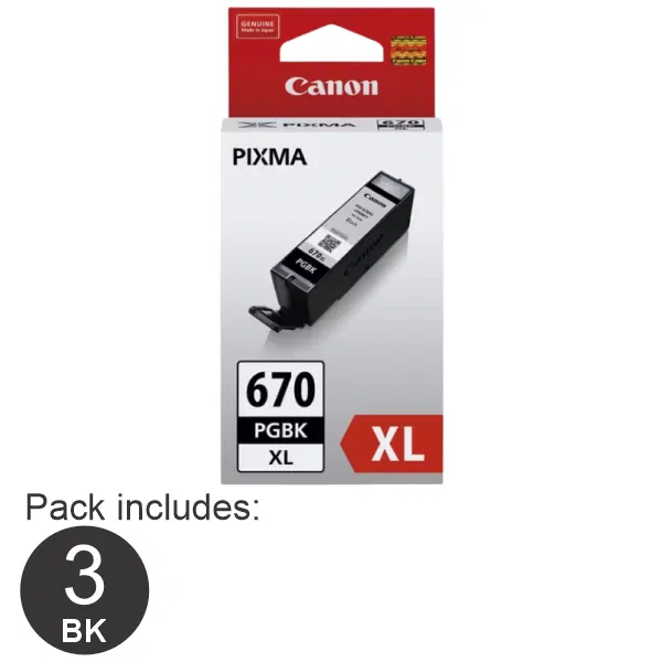 3 x Canon PGI670XL High Yield Black Ink Cartridge PGI670XLBK