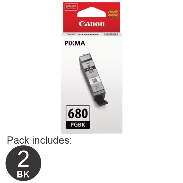 2 x Canon PG680BK Black Ink Cartridge PGI680BK