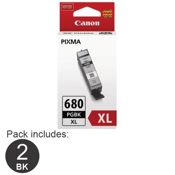 2 x Canon PG680XLBK High Yield Black Ink Cartridge PGI680XLBK