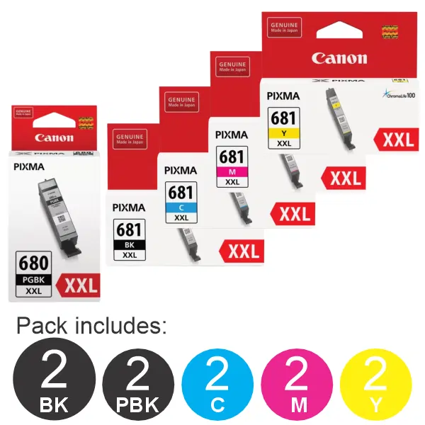 10 Pack – Canon PGI680XXL & CLI681XXL (2BK,2PBK,2C,2M,2Y) Extra High Yield Ink Cartridges