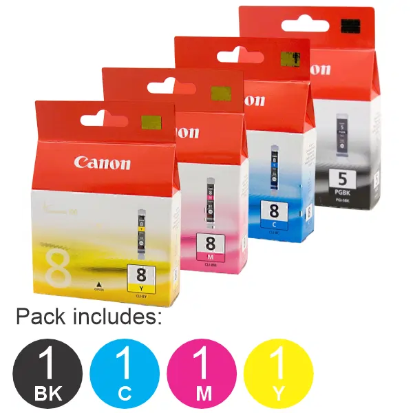 4 Pack – Canon PGI5BK & CLI8C/M/Y (1BK,1C,1M,1Y) Ink Cartridges