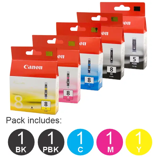 5 Pack – Canon PGI5BK & CLI8BK/C/M/Y (1BK,1PBK,1C,1M,1Y) Ink Cartridges