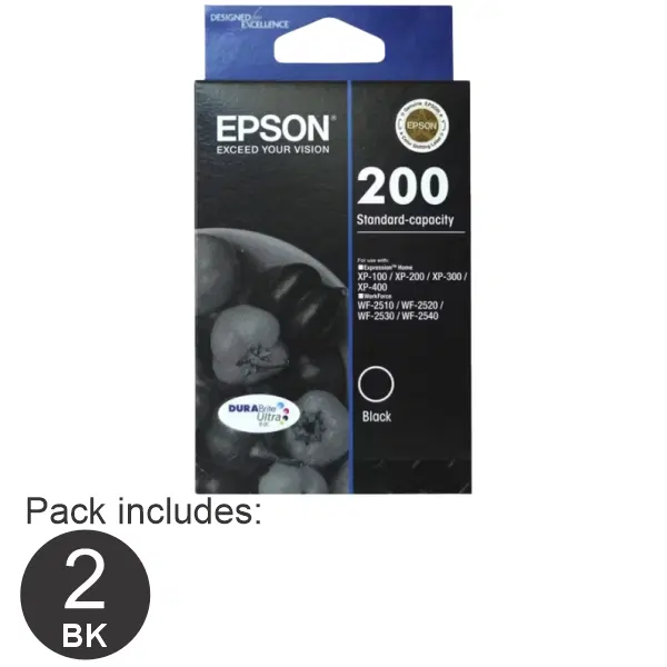 2 x Epson 200 Black Ink Cartridge C13T200192