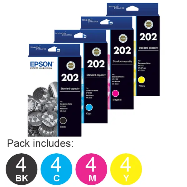 16 Pack – Epson 202 (4BK,4C,4M,4Y) Ink Cartridges