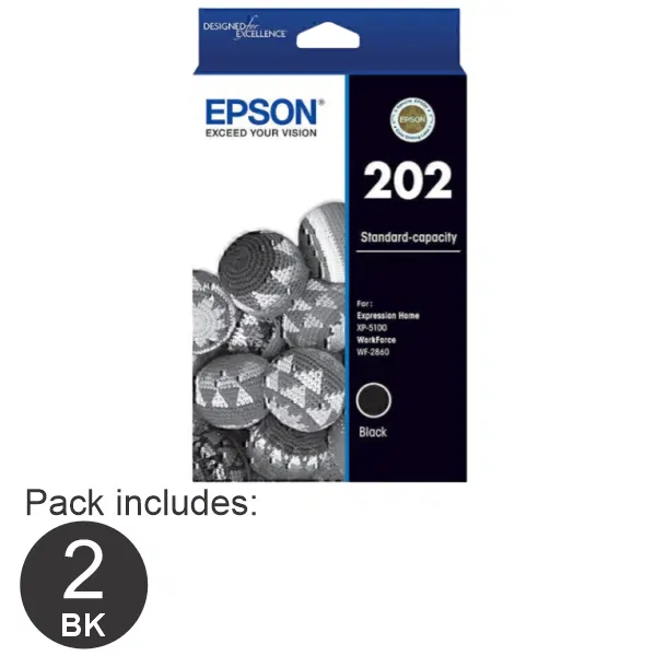 2 x Epson 202 Black Ink Cartridge C13T02N192