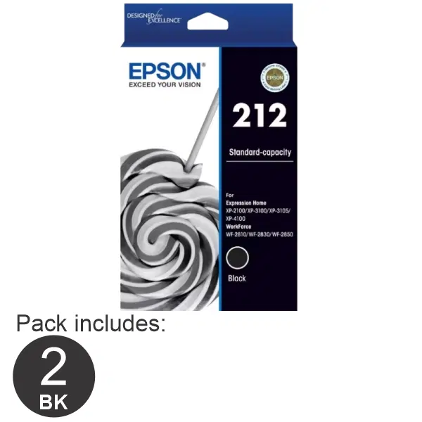 2 x Epson 212 Black Ink Cartridge C13T02R192