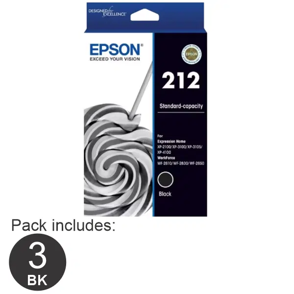 3 x Epson 212 Black Ink Cartridge C13T02R192