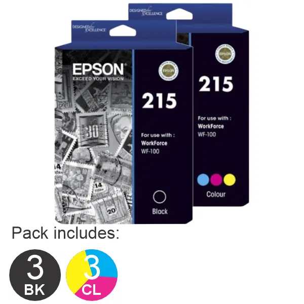 6 Pack – Epson 215 (3BK,3CL) Ink Cartridges