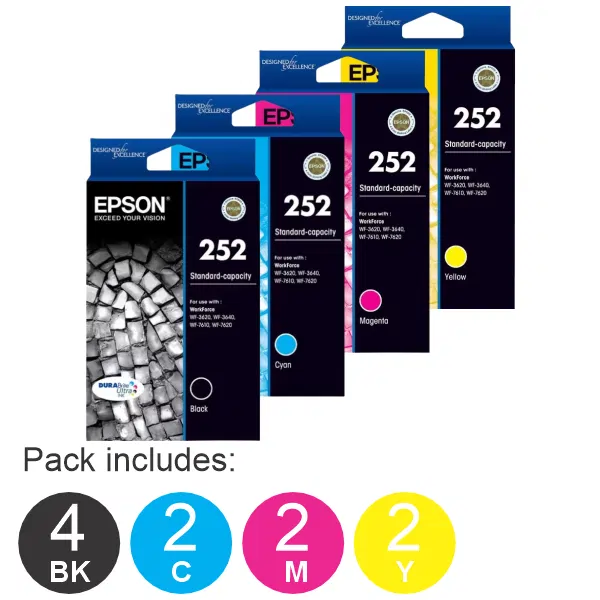 10 Pack – Epson 252 (4BK,2C,2M,2Y) Ink Cartridges