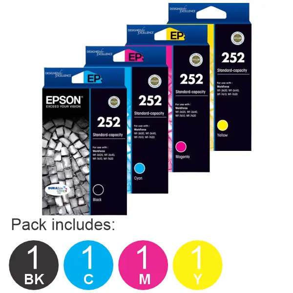 4 Pack – Epson 252 (1BK,1C,1M,1Y) Ink Cartridges