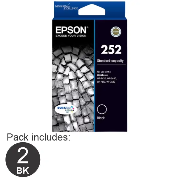 2 x Epson 252 Black Ink Cartridge C13T252192