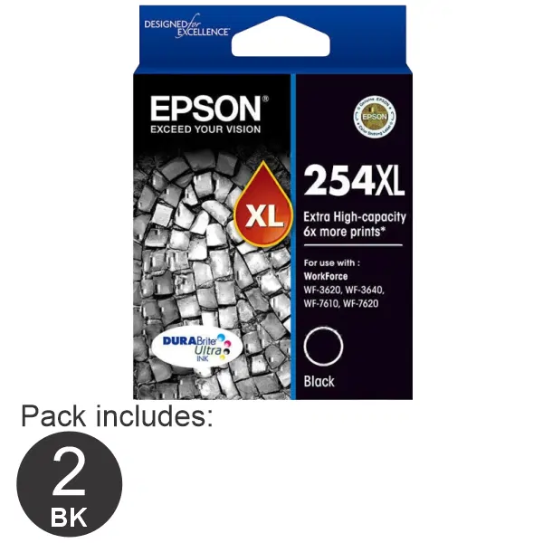 2 x Epson 254XL Extra High Yield Black Ink Cartridge C13T254192