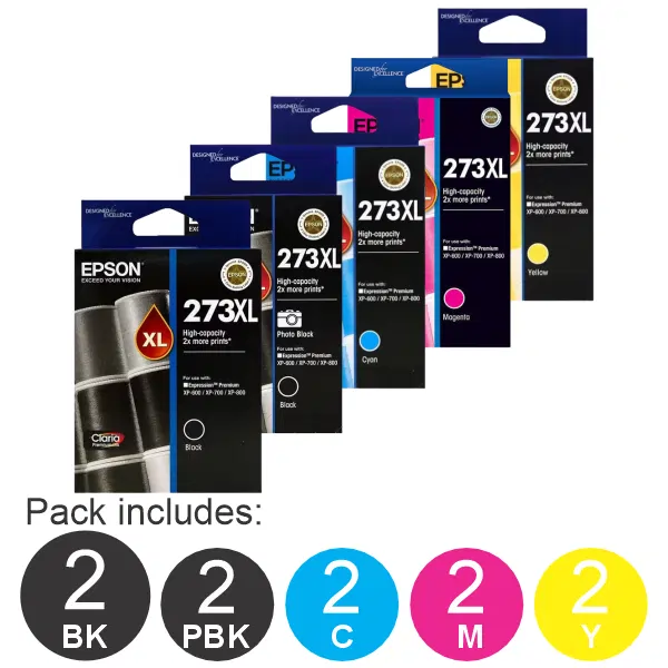 10 Pack – Epson 273XL (2BK,2PBK,2C,2M,2Y) High Yield Ink Cartridges