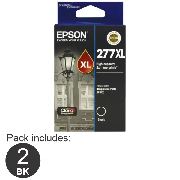 2 x Epson 277XL High Yield Black Ink Cartridge C13T278192