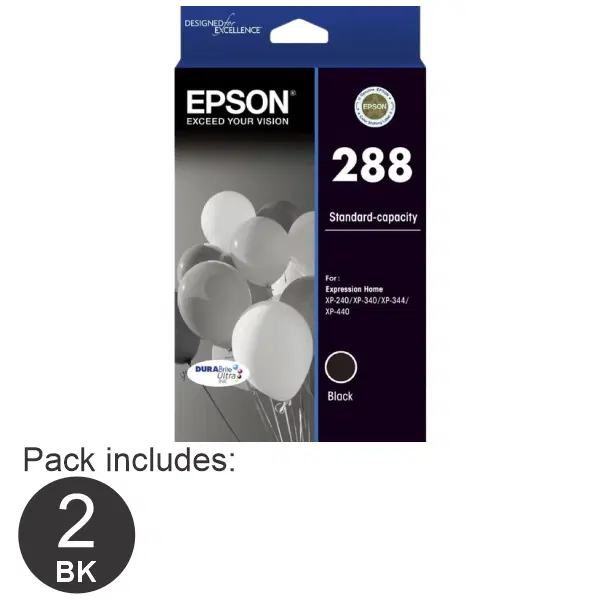 2 x Epson 288 Black Ink Cartridge C13T305192