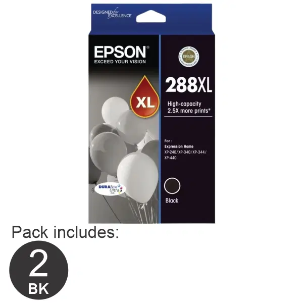 2 x Epson 288XL High Yield Black Ink Cartridge C13T306192