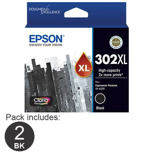 2 x Epson 302XL High Yield Black Ink Cartridge C13T01X192