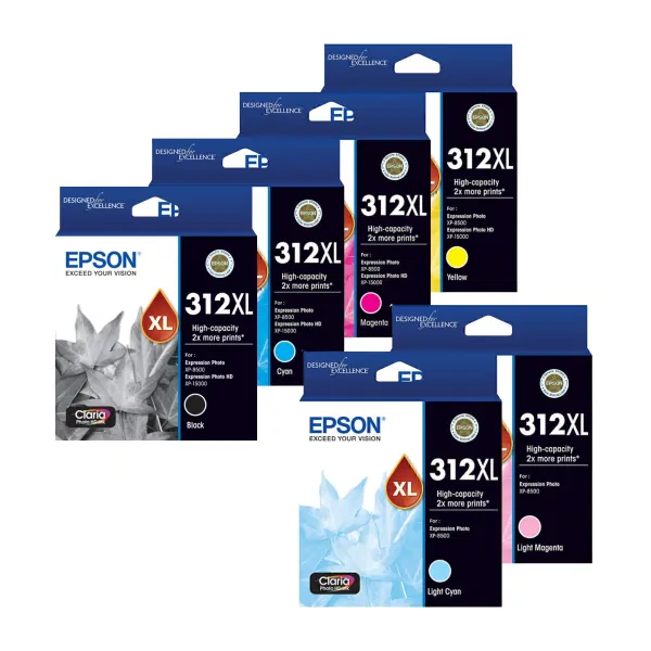 6 Pack – Epson 312XL (1BK,1C,1LC,1M,1LM,1Y) High Yield Ink Cartridges