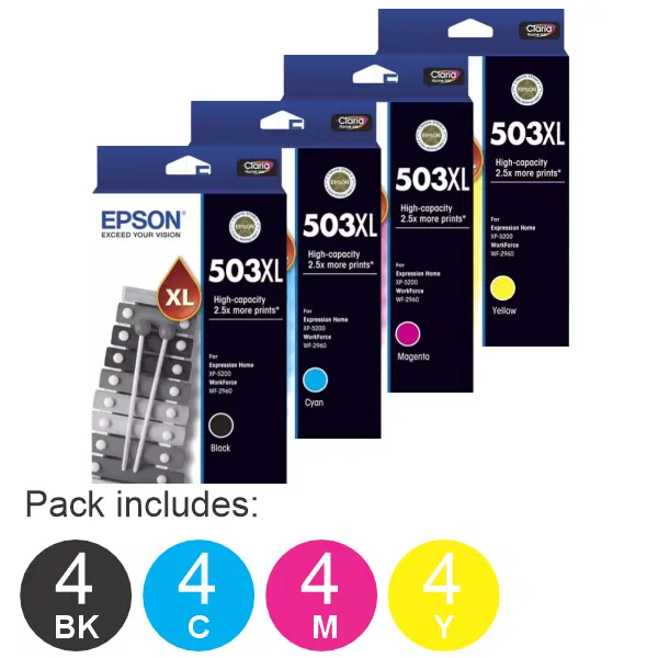 16 Pack – Epson 503XL (4BK,4C,4M,4Y) High Yield Ink Cartridges