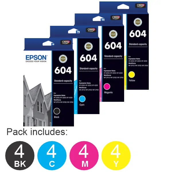 16 Pack – Epson 604 (4BK,4C,4M,4Y) Ink Cartridges