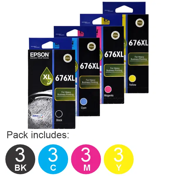 12 Pack – Epson 676XL (3BK,3C,3M,3Y) High Yield Ink Cartridges