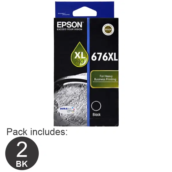 2 x Epson 676XL High Yield Black Ink Cartridge C13T676192