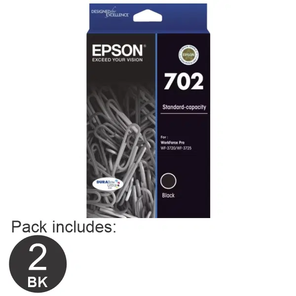 2 x Epson 702 Black Ink Cartridge C13T344192