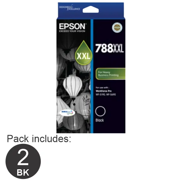 2 x Epson 788XXL Extra High Yield Black Ink Cartridge C13T788192