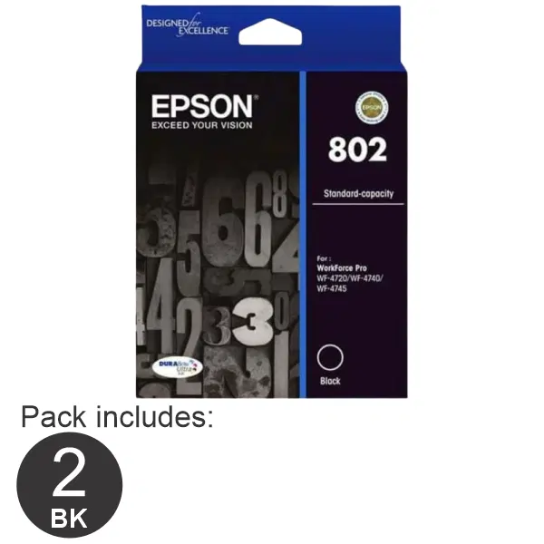 2 x Epson 802 Black Ink Cartridge C13T355192