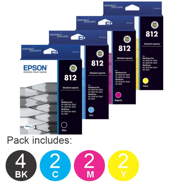 10 Pack – Epson 812 (4BK,2C,2M,2Y) Ink Cartridges