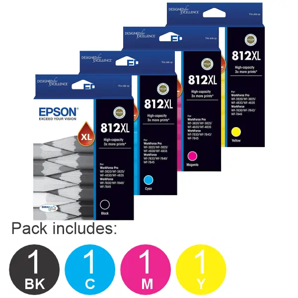 4 Pack – Epson 812XL (1BK,1C,1M,1Y) High Yield Ink Cartridges