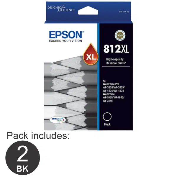 2 x Epson 812XL High Yield Black Ink Cartridge C13T05E192