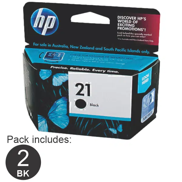 2 x HP #21 Black Ink Cartridge C9351AA