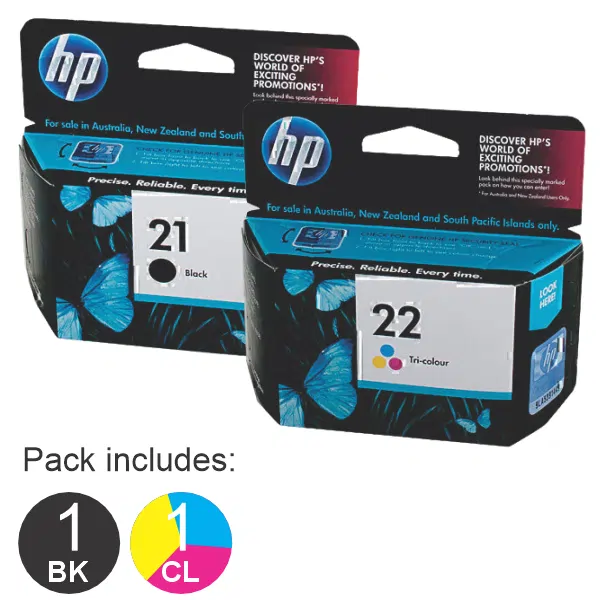 2 Pack – HP #21 & HP #22 (1BK,1CL) Ink Cartridges