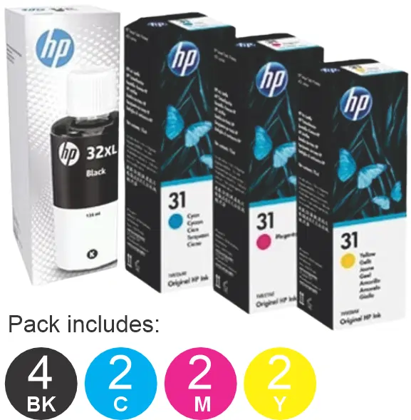 10 Pack – HP #32XL & #31 (4BK,2C,2M,2Y) Ink Bottles