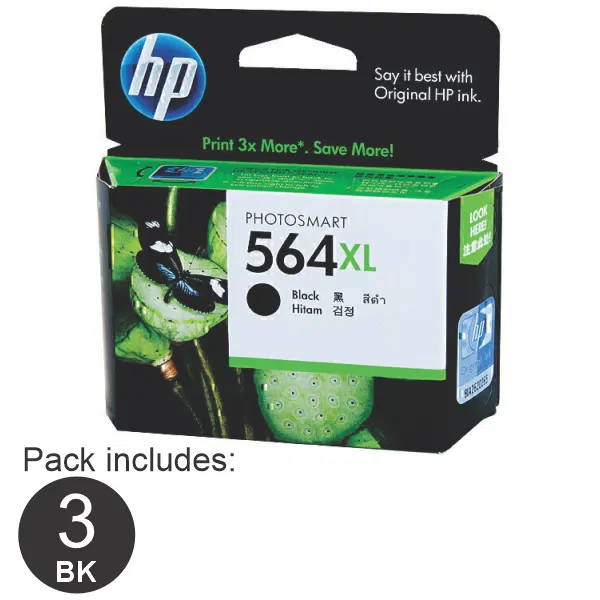 3 x HP #564XL High Yield Black Ink Cartridge CN684WA