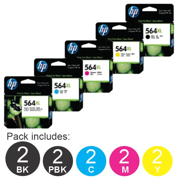 10 Pack – HP #564XL (2BK,2PBK,2C,2M,2Y) High Yield Ink Cartridges