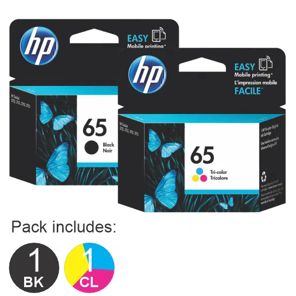 2 Pack – HP #65 Black & HP #65 Tri Colour (1BK,1CL) Ink Cartridges