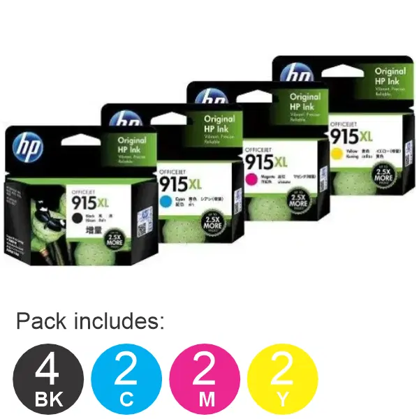 10 Pack – HP #915XL (4BK,2C,2M,2Y) High Yield Ink Cartridges