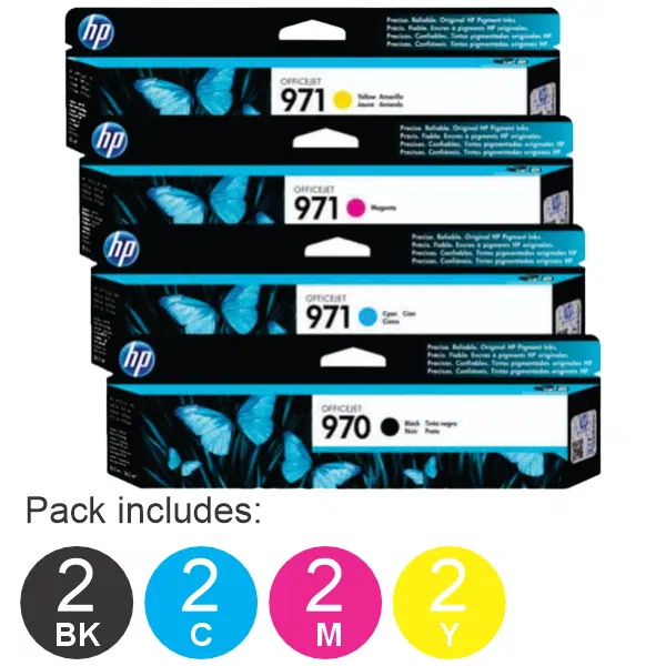 8 Pack – HP #970 & #971 (2BK,2C,2M,2Y) Ink Cartridges