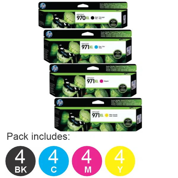 16 Pack – HP #970XL & #971XL (4BK,4C,4M,4Y) High Yield Ink Cartridges