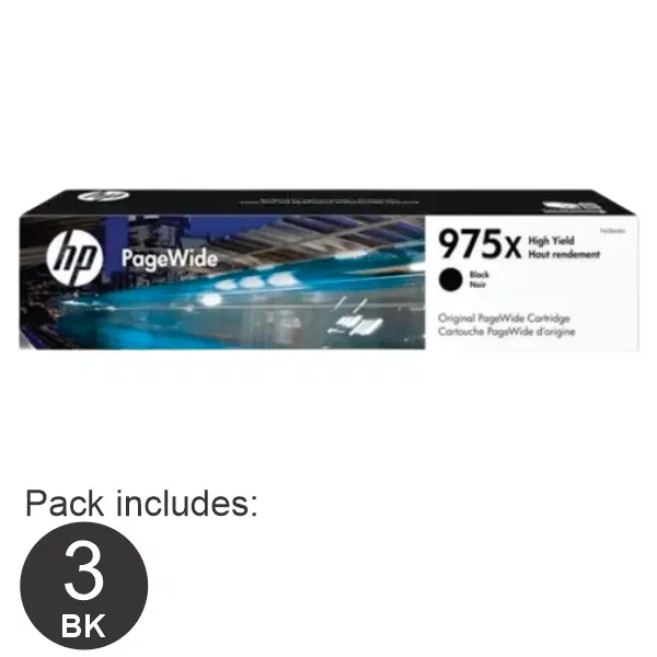 3 x HP #975X High Yield Black Ink Cartridge L0S09AA