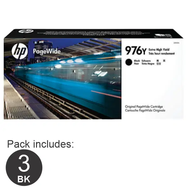 3 x HP #976Y Black Ink Cartridge L0R08A