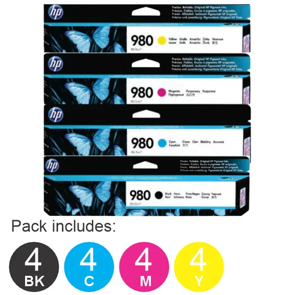 16 Pack – HP #980 (4BK,4C,4M,4Y) Ink Cartridges