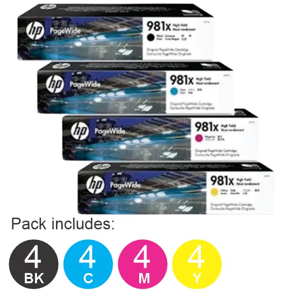 16 Pack – HP #981XL (4BK,4C,4M,4Y) High Yield Ink Cartridges